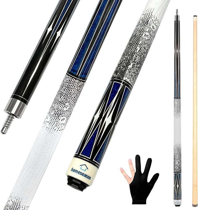 HomeSeason Pool Cue Stick 58" Billiard Cue Sticks 3D Printed Grip Professional Low Deflection Pool Sticks Maple Wood Pool Sticks 13mm Tip