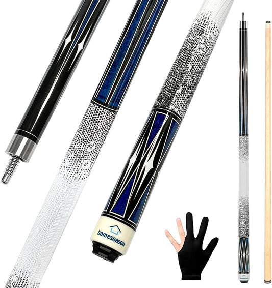 HomeSeason Pool Cue Stick 58" Billiard Cue Sticks 3D Printed Grip Professional Low Deflection Pool Sticks Maple Wood Pool Sticks 13mm Tip