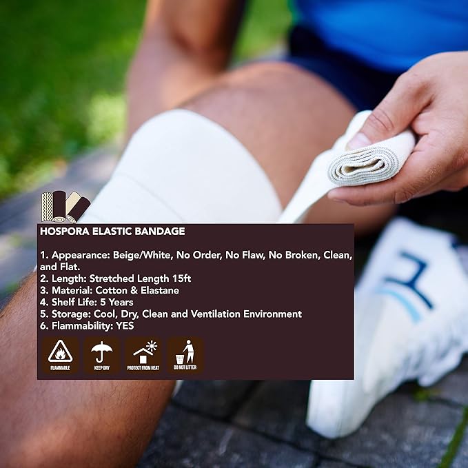 HOSPORA Latex-Free Compression Cotton Elastic Bandage, 2 Inch with Hook and Loop Closure(Pack of 5)