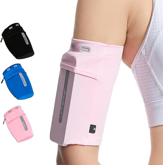HiRui Running Armband Sleeve Universal Sports Armband Cell Phone Holder Armband for Exercise Workout, Compatible with iPhone 16/15/14/13/Plus/Pro Samsung Galaxy All Phones (M, Pink)