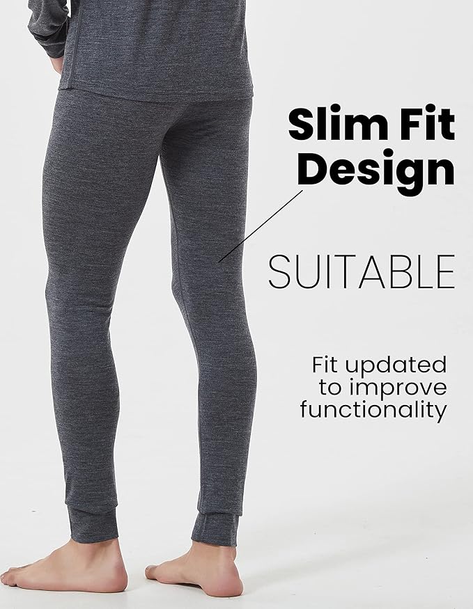 Iguana Mens 100% Merino Wool Base Layer Sets for Ski Lightweight Thermal Underwear