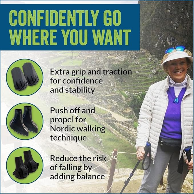 4 Pack of Extra Durable Rubber Replacement Tips (Replacement Feet/Paws/Ferrules/Caps) for Trekking Poles - Fits All Standard Hiking and Nordic Walking Poles