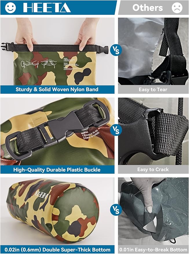 HEETA Waterproof Dry Bag for Women Men(Upgraded Version) 5L/10L/20L/30L/40L Roll Top Lightweight Dry Storage Bag Backpack with Emergency Whistle for Travel, Swimming, Boating, Kayaking, Camping, Beach