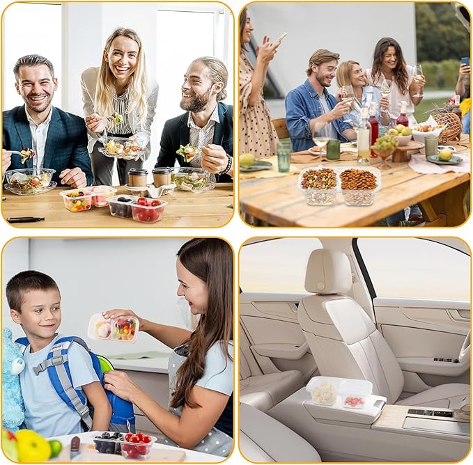 20 Pack Reusable 2-Compartment Snack and Sauce Containers with Lids, Leak-Resistant Dip and Condiment Cups for Meal Prep, Portion Control, Outdoor Use, Freezer & Dishwasher Safe-pink