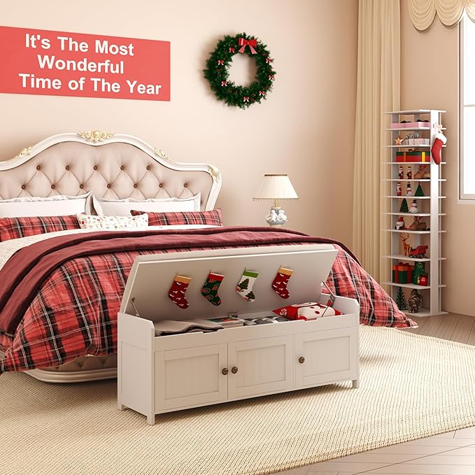 HOMEFORT 10-Tier Corner Shoe Tower - Double Rows, Slim Shoe Stand for 20 Pairs - Entryway, Hallway, Closet (White)