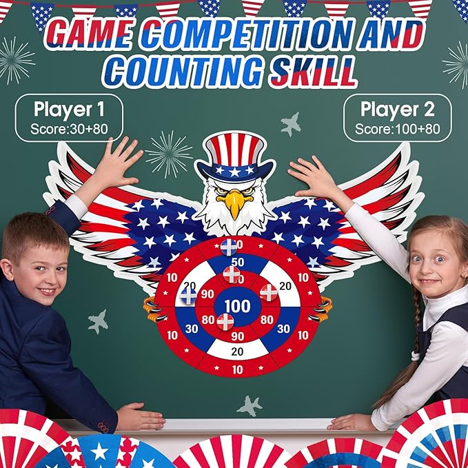 4th of July Games Set Patriotic Dart Board Games with 6 Sticky Balls Independence American Day Party Favor for Red White and Blue Party Throwing Indoor Outdoor Yard(Eagle)