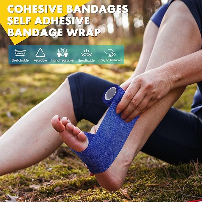 24 Pack Self Adhesive Bandage Wrap, 1 in x 5 Yards Non-Woven Self Adherent Cohesive Bandage, Vet Wrap Wound Tape for Thumb Finger Wrist Knee Ankle, Mix Colors