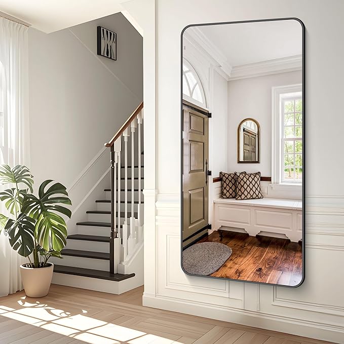 72x36 inch Large Bathroom Mirror,Black Rectangle Mirror,Wall Mounted Bathroom Frame Vanity Mirror with Round Corner for Bedroom Living Room,Entryway Hangs Horizontal or Vertical