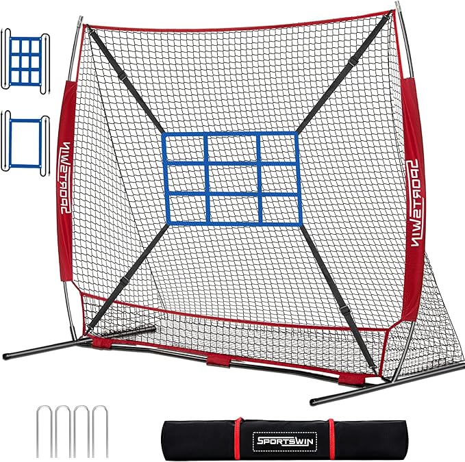7x7 FT Baseball Net for Batting Pitching Hitting, with Strike Zone, Softball Net for Batting and Pitching, Baseball Practice Training Equipment for Kids Adult Youth