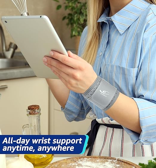 HiRui Wrist Brace (2 PCS) - Adjustable Compression for Carpal Tunnel Arthritis Tendonitis Sprain Pain Relief | Wrist Support Wrist Wraps for Both Hands, Ideal for Sports & Gym Workouts (Gray)