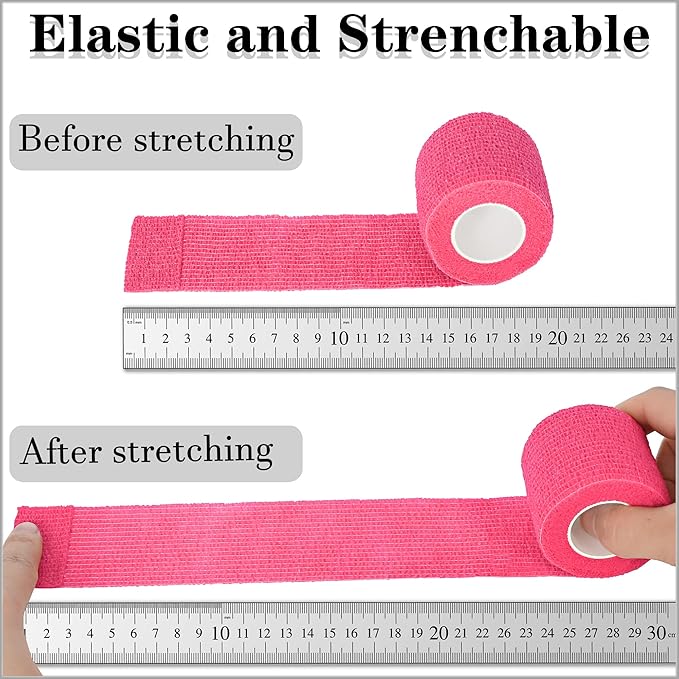 8 Pack 2 in x 5 Yards Cohesive Wrap Self Adhesive Bandage Wrap Elastic Self Adherent Wrap Self Stick Vet Tape for Athletic, Wrist, Ankle, Knees, Pets (Pink)