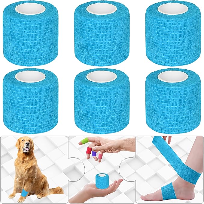 6 Pack 2 Inches Self Adhesive Bandage Wrap Breathable Cohesive Bandage Elastic Tape for Pets, Athletic, Sports, Wrist, Knee, Ankle(5 Yards Per Roll, Light Blue)