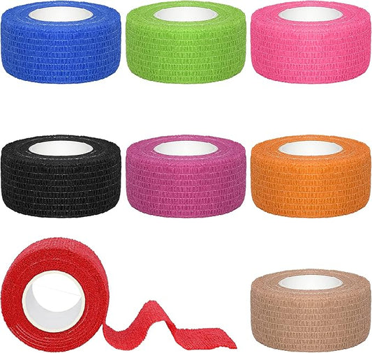 8 Rolls 1” Cohesive Bandage Self Adherent Bandage Wrap Breathable Vet Tape Elastic Adhesive Bandage for Sports, Wrist, Ankle, Tattoo Wraps(Rainbow Colors)
