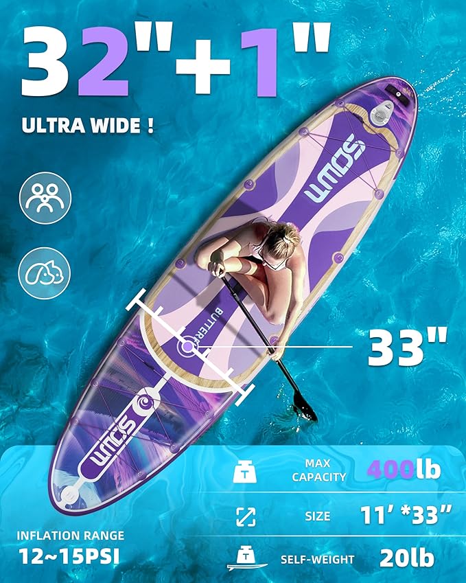 Inflatable Paddle Boards 11'x33'', Stand Up SUP Paddle Board Inflatable for Adults Youth, Extre Wide & Non-Slip Sup of All Skill Levels