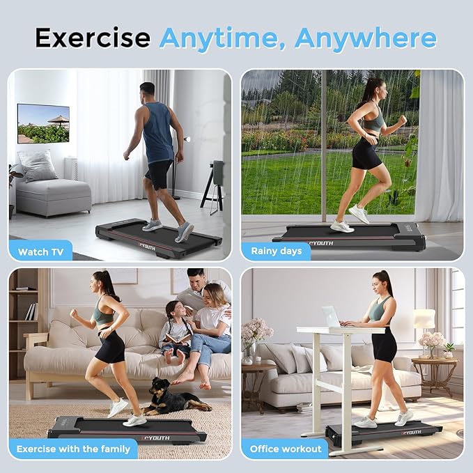 GOYOUTH Walking Pad Treadmill, Under Desk Treadmill for Home Office, Wide Belt Compact Treadmills 300 lbs Capacity, 2.25HP Shock-Absorbing Walking Jogging Running Machine Remote Included