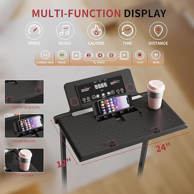 Treadmill with Incline, 3 in 1 Under Desk Treadmill Walking Pad with Removable Desk Workstation 3.5HP Foldable Compact Walking Treadmills for Home Small Office with Wristband Remote Control