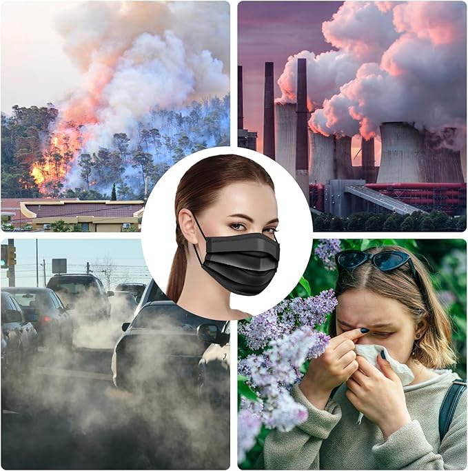 50PCS Disposable Face Masks, Black Masks, 3 Layer Protection Black Disposable Face Masks