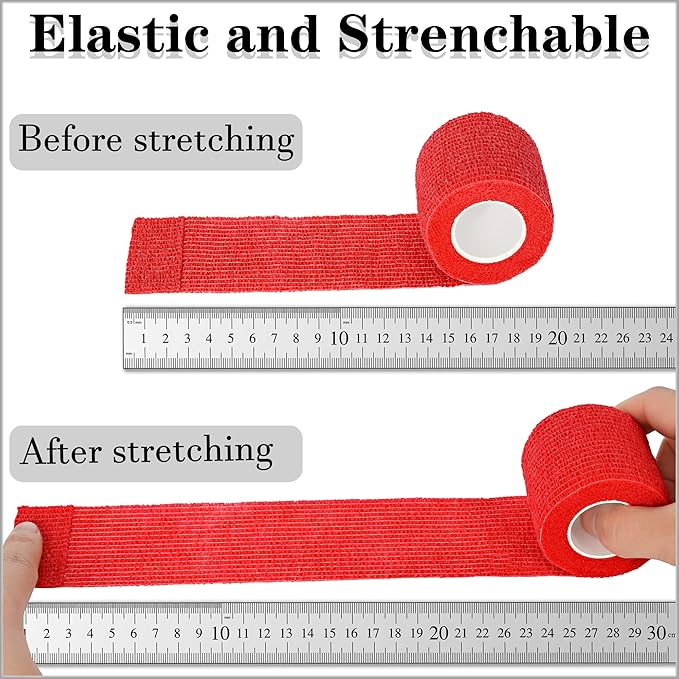 8 Pack 2 in x 5 Yards Cohesive Wrap Self Adhesive Bandage Wrap Elastic Self Adherent Wrap Self Stick Vet Tape for Athletic, Wrist, Ankle, Knees, Pets (Red)