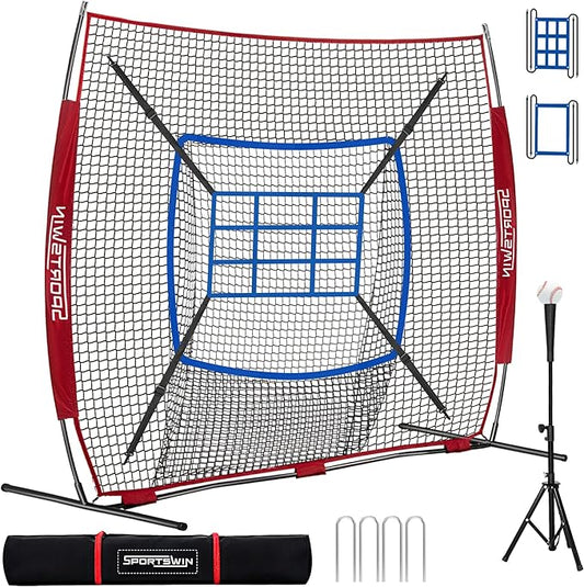 7x7 FT Baseball Net for Batting Pitching Hitting, with Strike Zone, Softball Net for Batting and Pitching, Baseball Practice Training Equipment for Kids Adult Youth