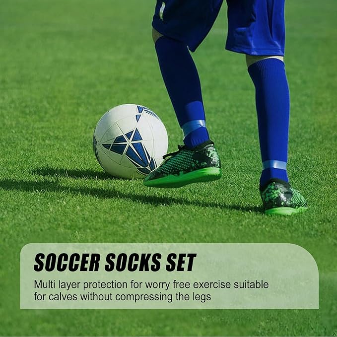 2 Set Grip Soccer Socks with Shin Guard Sleeves Non Slip Soccer Leg Sleeve Socks for Men Women
