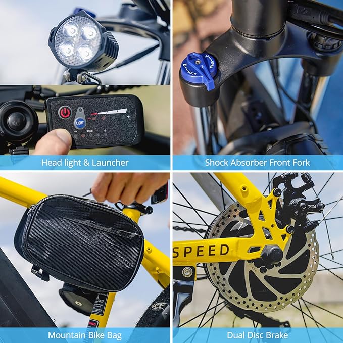 HOVERFLY OUREA 26" Electric Bike for Adults, 750W Peak Motor Mountain Ebike, 20MPH Up to 40 Miles, UL2849 Certified, 7-Speed, Removable Battery, Shock Absorber, Fat Tire Commuter E-Bike