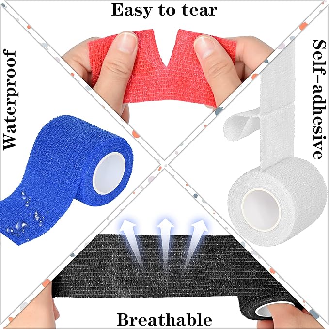 8 Rolls Cohesive Bandage 2” x 5 Yards Self Adherent Bandage Wrap Breathable Vet Tape Elastic Adhesive Bandage for Sports, Wrist, Ankle, Tattoo Wraps(White)