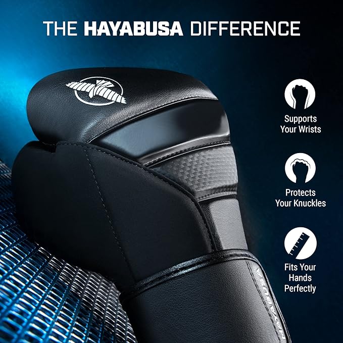 Hayabusa T3 Boxing Gloves 16oz, Perfect Stretch 4.0 Boxing Hand Wraps 180 Inches and Boxing Glove Deodorizer - All Items are Black