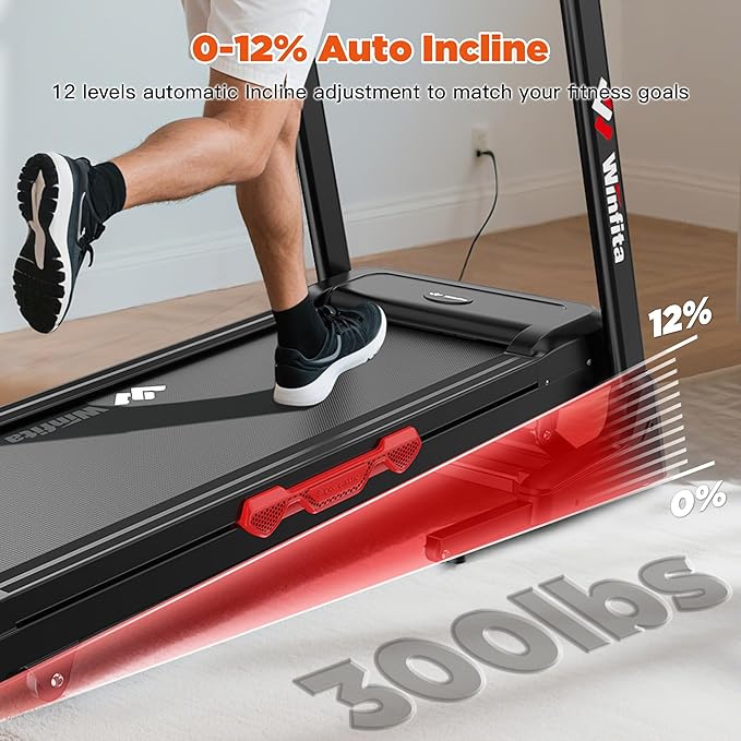 Treadmills for Home, Folding Treadmill with Auto Incline, 300 LBS Capacity, 8MPH or 10MPH Max Speed, Double Deck Shock-Absorbing Running Machine with Bluetooth, App, 64 Programs, Pulse Monitor
