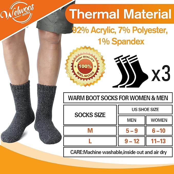 3 Pairs Warm Thermal Socks for Women & Men Winter Ski Thick Boot Insulated Socks for Cold Weather