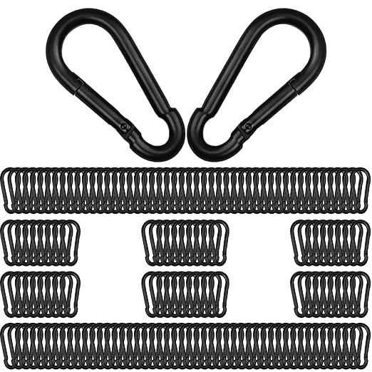 200Pcs 2.36" Heavy Duty Snap Hook Carabiners - M6 Galvanized Steel Quick Links for Keys, Hammocks, Swings, Outdoor Gear - Camping, Hiking, Fishing (Black)