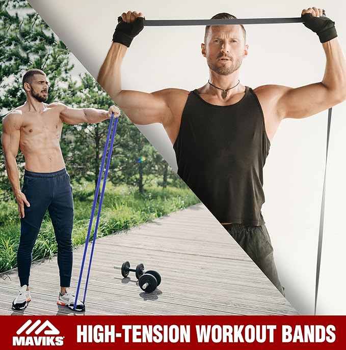 Exercise Resistance Bands for Working Out Set of 5 for Women and Men, Stretch Bands for Exercise, Physical Therapy, Arms Legs Workout, Stretching, Home Fitness