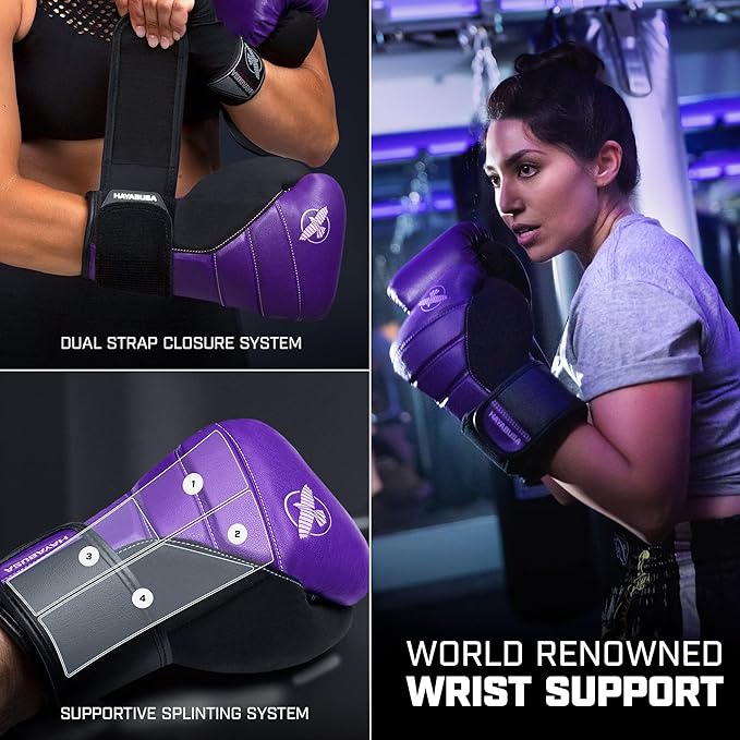 Hayabusa T3 Boxing Gloves for Men and Women Wrist and Knuckle Protection, Dual-X Hook and Loop Closure, Splinted Wrist Support, 5 Layer Foam Knuckle Padding