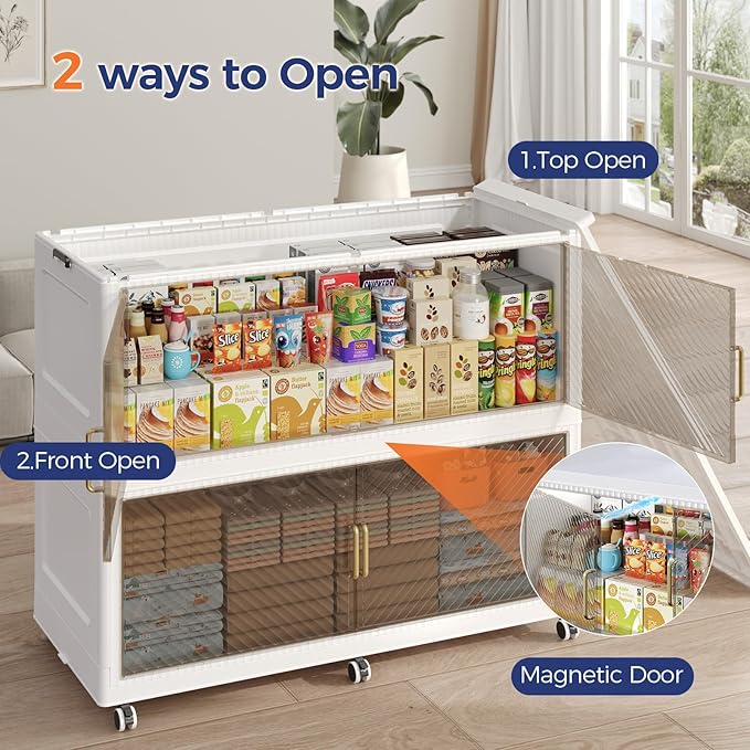 200GAL Extra Large Stackable Storage Bins with Lid, 800QT Plastic Closet Organizer and Storage Cabinet with Wheels and Doors, Folding Storage Box Container for Home Organization, 4Pack White