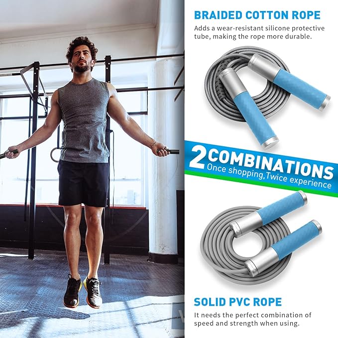 Weighted Jump Rope for Men, Women (1.5LB) - Alloy Steel Handles, Speed Skipping Rope, Gym,Indoor/Outdoor - Fitness, Workout, Boxing - Solid PVC & Cotton Rope