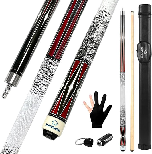 HomeSeason Pool Cue Stick 58" Billiard Cue Sticks 3D Printed Grip Professional Low Deflection Pool Sticks Maple Wood Pool Sticks 13mm Tip