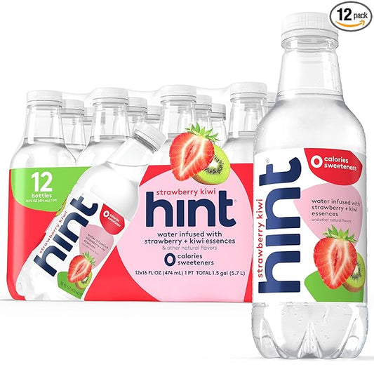 Hint Fruit-Infused Bottled Water, Strawberry Kiwi - Sugar Free Flavored Water with Zero Calories, Naturally Flavored, and No Artificial Sweeteners - 16 Fl Oz (Pack of 12)