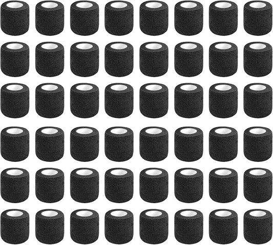 48 Rolls Self Adhesive Bandage Wrap 2 inch Cohesive Bandage Wrap Stretch Bandages Wraps Tape Black Elastic Self-Adherent Tape for Wrist Ankle Sports Swelling Sprains