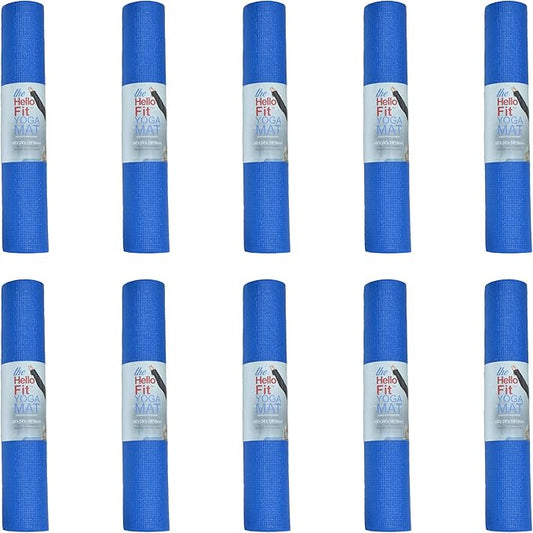 Hello Fit 10-Pack Yoga Mat, 68" x 24" Non Slip Exercise Mat, 4mm Thick Gym Mat for Fitness and Stretching, Bulk Non Toxic Yoga Mats for Schools and Studios