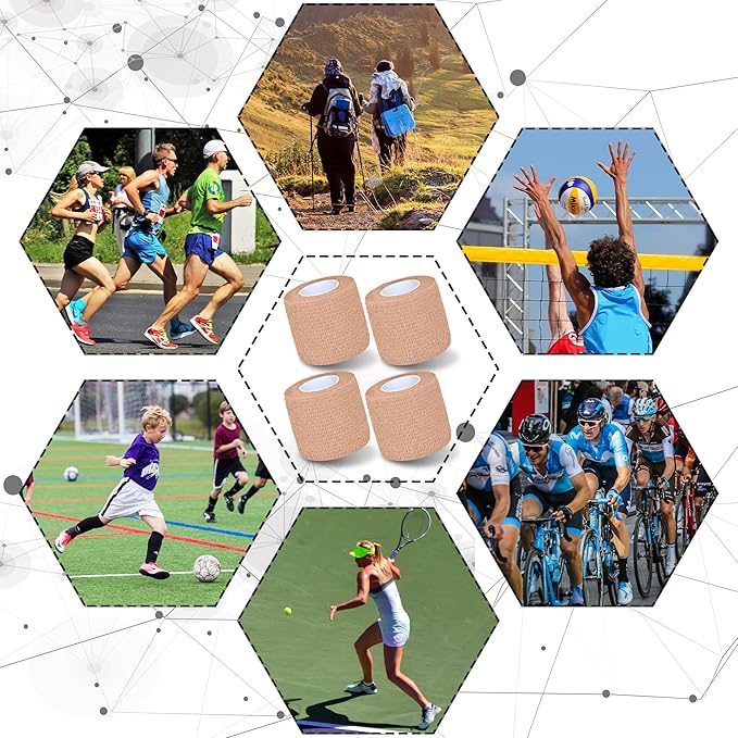 8 Pack 2 in x 5 Yards Cohesive Wrap Self Adhesive Bandage Wrap Elastic Self Adherent Wrap Self Stick Vet Tape for Athletic, Wrist, Ankle, Knees, Pets (Skin Color)