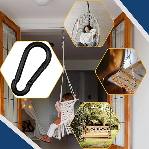 60Pcs 3" Heavy Duty Spring Snap Hook Carabiners, M8 5/16" Galvanized Steel Black Carabiner Clip, Quick Link Keychain for Hammock Swing Set Outdoor Travel Camping Fishing Hiking