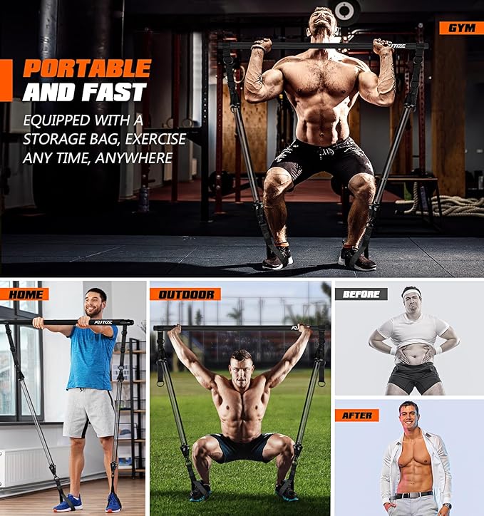 Pilates Bar Kit with Resistance Bands, Heavy Duty Pilates Equipment for Men, Strength Training Bar for Legs, Hip, Back, Arm, Abs, Chest, Shoulders, Portable Home Gym Full Body Workout Equipment