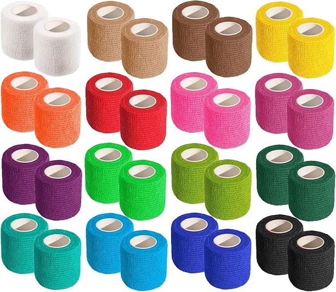 32 Rolls Self Adhesive Bandage Wrap 2 inch Cohesive Bandage Wrap Stretch Bandages Wraps Tape Colorful Elastic Self-Adherent Tape for Wrist Ankle Sports Swelling Sprains