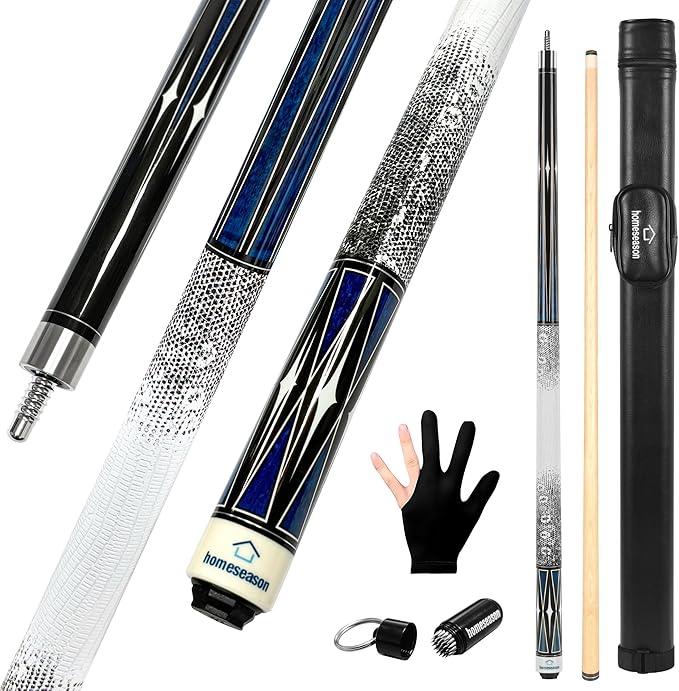 HomeSeason Pool Cue Stick 58" Billiard Cue Sticks 3D Printed Grip Professional Low Deflection Pool Sticks Maple Wood Pool Sticks 13mm Tip