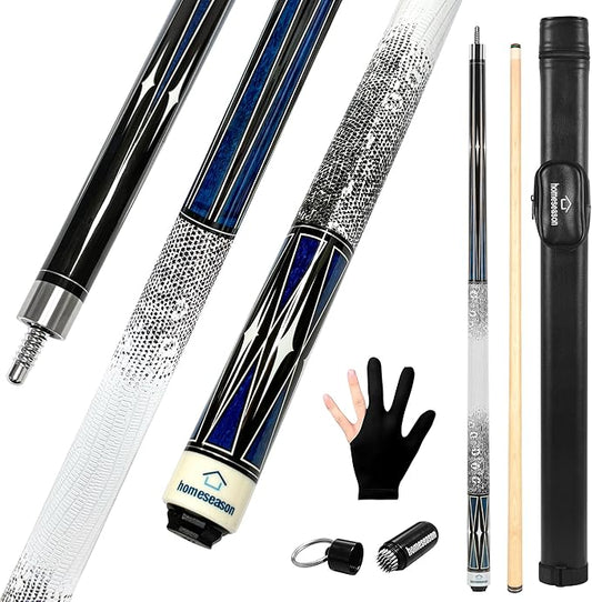 HomeSeason Pool Cue Stick 58" Billiard Cue Sticks 3D Printed Grip Professional Low Deflection Pool Sticks Maple Wood Pool Sticks 13mm Tip