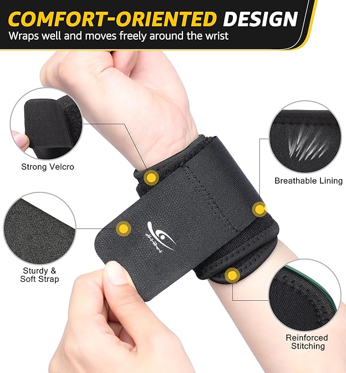 HiRui Wrist Compression Strap Wrist Brace Wrist Wraps for Fitness, Weight Lifting, Tendonitis, Carpal Tunnel Arthritis, Pain Relief, Great Support for Men Women, Adjustable (2 PCS)