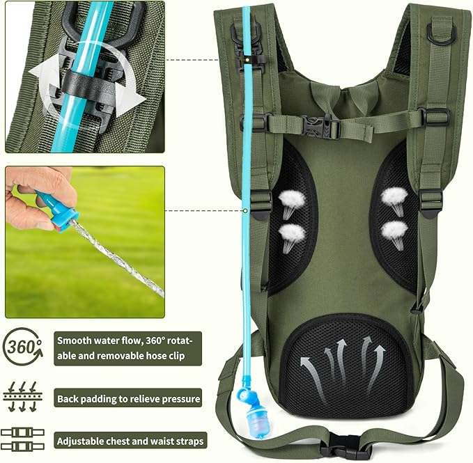 Hydration Backpack, Tactical Molle Water with 2L TPU Water Bladder, for Men Women Lightweight Water Backpack, Hydration Pack for Hiking, Biking, Climbing and Hunting