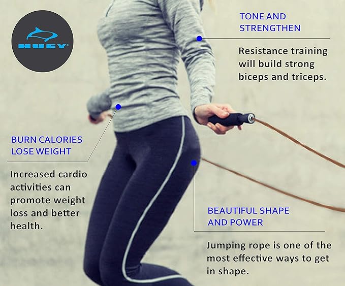 HUEY Sport Leather Jump Rope Skipping Rope for Speed Quiet Training Boxing MMA Cardio Crossfit Fitness Workout Indoor and Outside Exercise for Adult Kids Men and Women (5.5 oz)