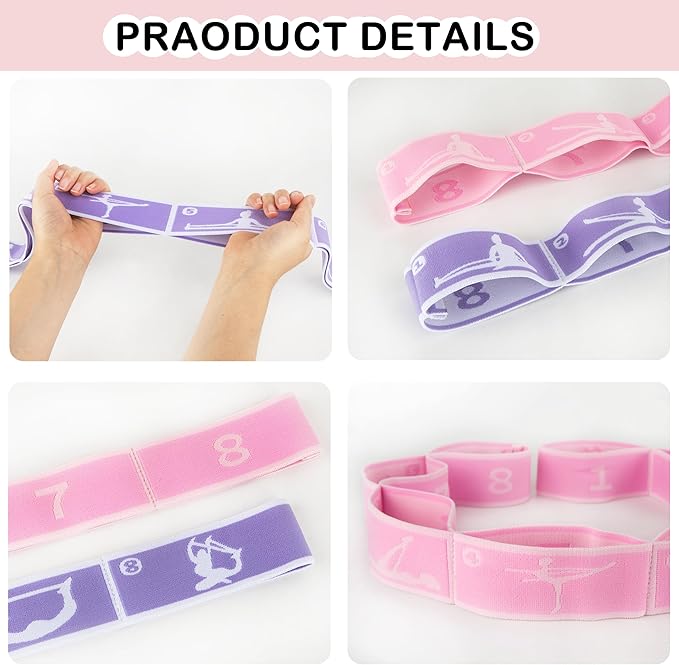 2 Pcs Kids Stretch Bands Dance Stretching Straps for Children Gymnastics Equipment Dance Training Elastic Band for Kids Multi-Loop Numbered Stretch Band for Ballet Cheerleading-8 Loops