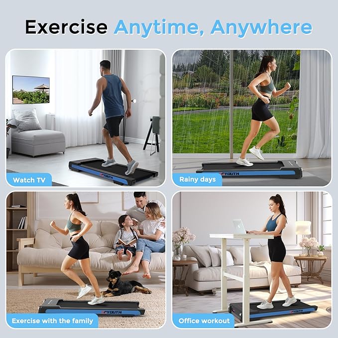 GOYOUTH Walking Pad Treadmill, Under Desk Treadmill for Home Office, Wide Belt Compact Treadmills 300 lbs Capacity, 2.25HP Shock-Absorbing Walking Jogging Running Machine Remote Included
