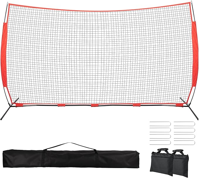 7x7/16x10/20x10ft Backstop Net, Ball Stop Net with Handbag,Fix Sports Net Barrier by 4 Spike&2 Sandbag,Sports Practice Barrier Net for Baseball,Softball,Lacrosse Train,Backstop Net for Backyard